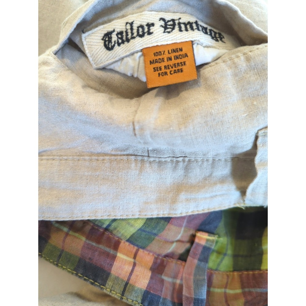 Tailor Vintage Shorts Men 38 Reversible Plaid / Khaki 100% Linen Country Club